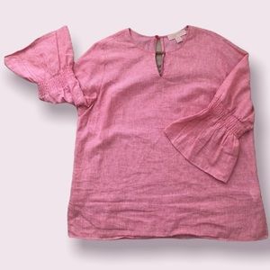 Tunic Style MK Linen Blouse with gold neck embellishment